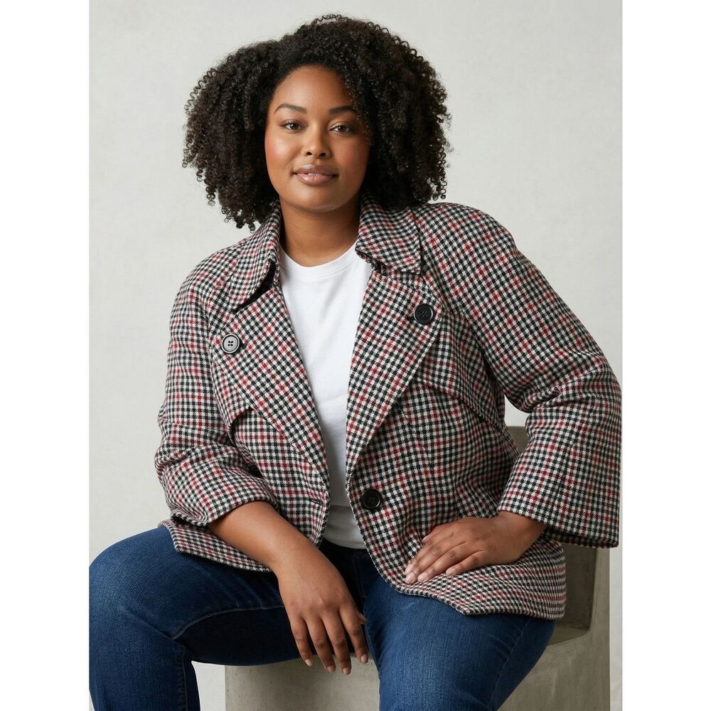 Nine West Plus-Size Houndstooth Jacket - Black, White, Red